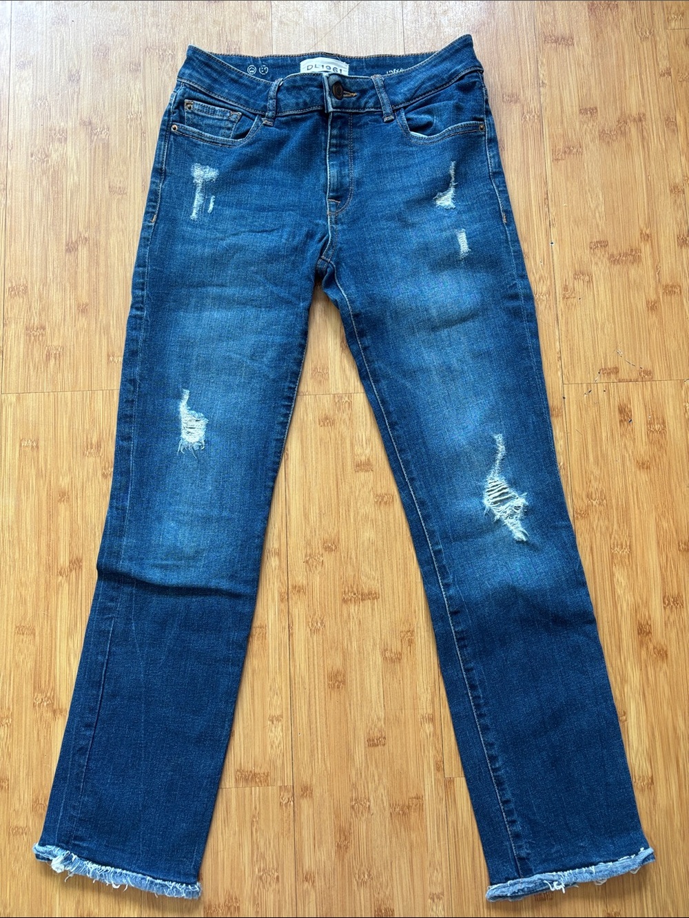 DL1961 Women's Distressed Dark Blue Ankle Crop Jeans